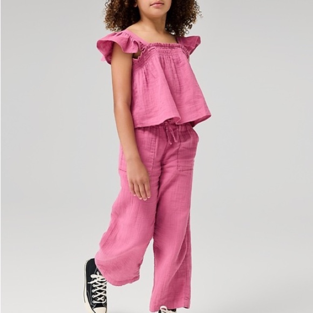 GAP Girls Pink Ruffle Sleeve Top & Wide Leg Pants Set